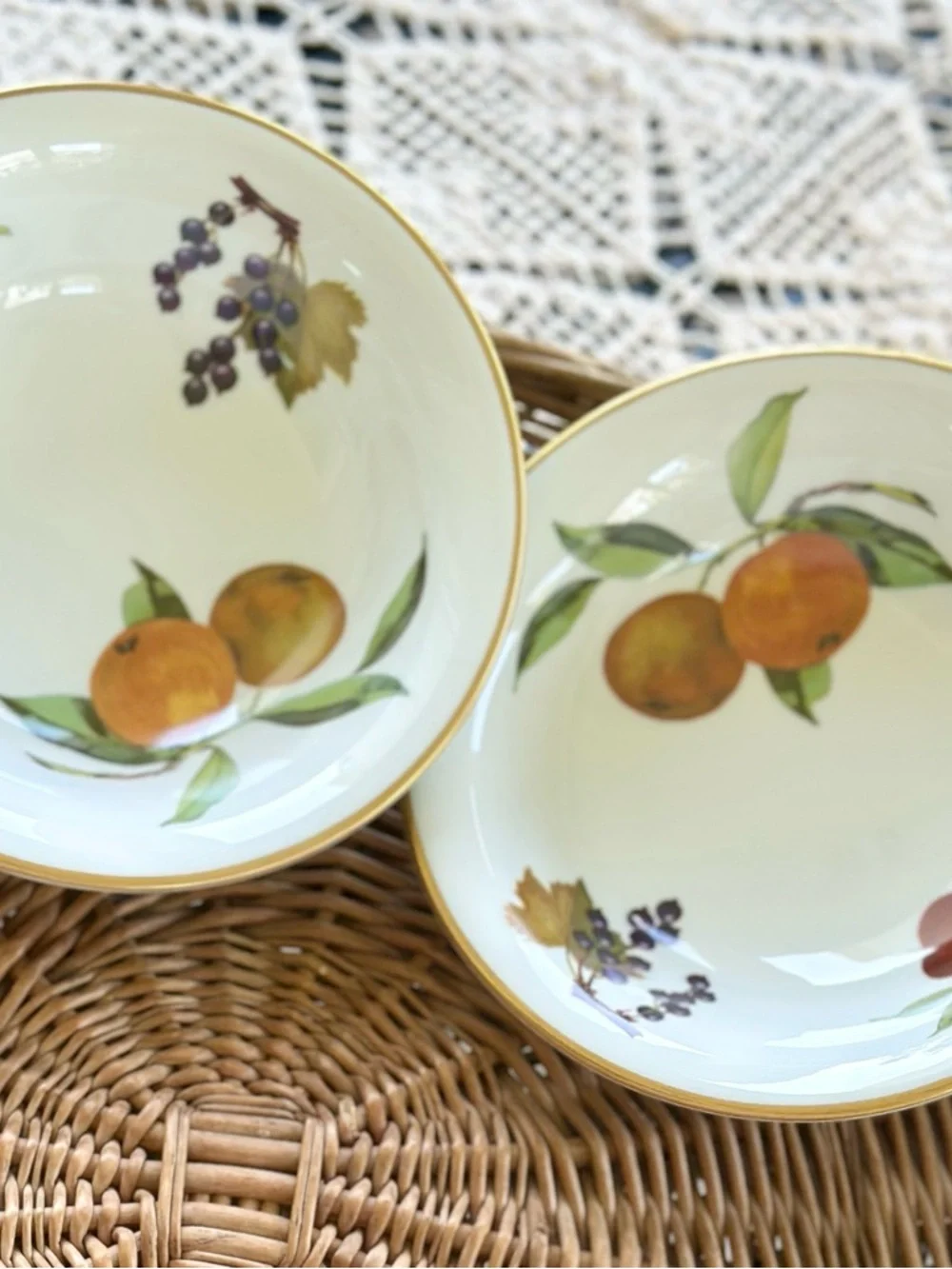 2 Vintage Royal Worcester Evesham Oranges Cereal Bowls Set England Gold Trim